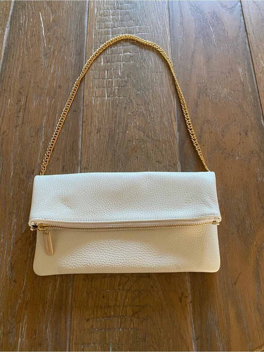 Laudi Vidni White leather bag with gold chain handle